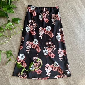 SOLD Satin Floral Midi Skirt Medium